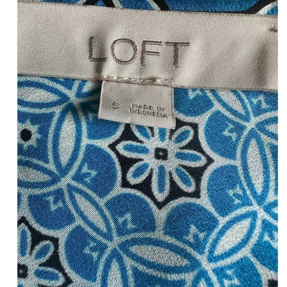 LOFT Blue/Black Ocean Mosaic Print Midi Tassell Dress Small‎ - Picture 3 of 10